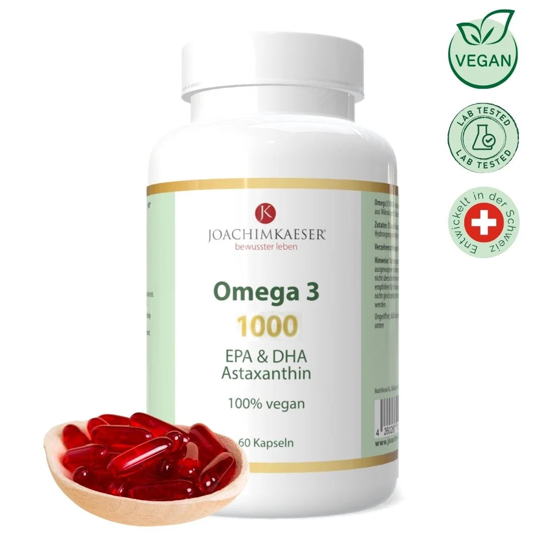 Omega 3 1000 – 800 mg DHA & 200 mg EPA from Algae Oil with 6 mg Astaxanthin, 60 Vegan Capsules